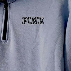 Light blue PINK comfy quarter zip sweatshirt with a collar in good condition